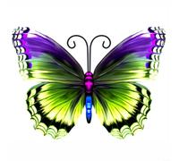 Risveglio Arte de pared de mariposa de metal pintado, decoración de jardín multicolor 3D con gancho, decoración del hogar al aire libre, 25 x 185 cm (verde)