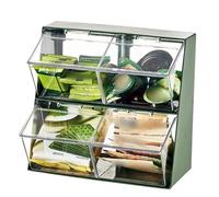 Risveglio Caja de almacenamiento de té de doble capa de plástico | Estante para escritorio de oficina en casa, elegante recipiente para bebidas, 14 x 13 x 14 cm, color verde