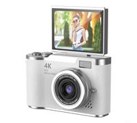 Risveglio Cámara digital 4K con pantalla abatible de 180 grados, zoom digital 8X, captura facial continua, video para videocámara para principiantes, niños, adolescentes, vacaciones, salidas (blanco)