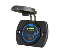 Risveglio Cargador de coche dual de 66 W para puerto con control táctil para vehículo de 12 V 24 V, motocicleta, barco, RV, cargador de coche impermeable con panel táctil (luz azul)