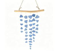 Risveglio Carillón de viento de cristal costero bohemio hecho a mano con madera flotante, 46 cm, decoración vintage para el hogar, jardín, patio (azul G)