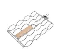 Risveglio Cesta de parrilla sin maíz con mango de madera, estante plegable de alambre de hierro para asar a gas, carbón, fogata, diseño de bloqueo seguro, cocina al aire libre, color blanco, 12.3 x 7