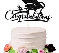 Risveglio Decoración para tartas de temporada de graduación 2025, inserto de papel resistente, eventos temáticos de fiesta, 6.61 x 6.97 pulgadas, tarjetas de felicitación festivas y pasteles (negro)