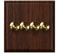 Risveglio Interruptor antiguo, panel de madera, panel de interruptor de luz retro para tablero de PC, acabado de grano de madera de nogal, material ignífugo para oficina en casa (4 bandas)