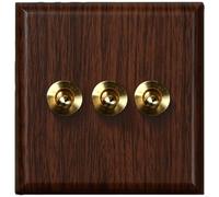 Risveglio Interruptor antiguo, panel de madera, panel de interruptor de luz retro para tablero de PC, acabado de grano de madera de nogal, material ignífugo para oficina en casa (3 bandas)