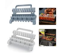 Risveglio Juego de 2 brochetas portátiles para barbacoa, prensa manual para kebab, hogar, camping, parrilla, fácil de limpiar, plástico, color gris y blanco