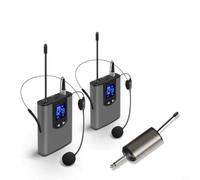 Risveglio Kit de micrófono Lavalier inalámbrico UHF profesional para receptor de doble transmisor, aleación de aluminio, grabación de cámara de teléfono inteligente, gris (montado en la cabeza)