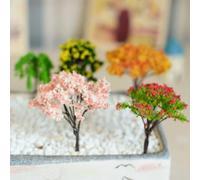 Risveglio Paquete de 10 modelos de árbol Sakura en miniatura de 2.56 pulgadas, plantas de flores de plástico, jardín de hadas, casa de muñecas, terrario, ferrocarril, juego de guerra, decoración de
