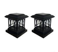 Risveglio Paquete de 2 luces solares de vidrio agrietado, IP44, impermeables, para pilar de valla de jardín, para encendido/apagado automático para modos de doble color, plástico negro y vidrio, 5.1 x