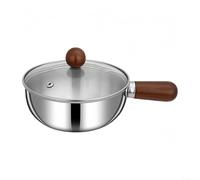 Risveglio Para cacerola de acero inoxidable con mango de madera, para olla de leche de fondo plano, inducción eléctrica, sartén pequeña, pasta, arroz, verduras, 16 cm (16 cm con tapa)