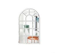 Risveglio Pegatina de pared de espejo de ventana de imitación 3D, decoración de media luna de acrílico de madera, ventana falsa para el hogar, sala de estar, dormitorio, 42 x 27 cm (blanco)
