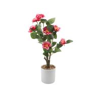 Risveglio Planta de camelia artificial en maceta de 42 cm, flor falsa para decoración de escritorio, hogar, oficina, color rojo rosa