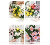 Risveglio Ramo de margaritas artificiales, 3 unidades, 24 cabezas cada una de 32 cm, plantas falsas de seda en varios colores para decoración