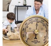 Risveglio Reloj barómetro de metal, sin batería, medidor de presión mecánico, predicción del tiempo, decoración de oficina en casa, dorado, 130 mm y 108 mm