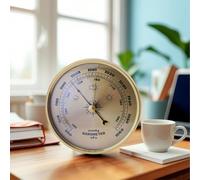 Risveglio Reloj barómetro de metal, sin batería, medidor de presión mecánico, predicción del tiempo, decoración de oficina en casa, dorado, 130 mm y 90 mm