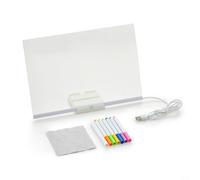 Risveglio Tablero de dibujo transparente con luz LED, bloc de notas acrílico reutilizable con soporte y 7 marcadores, decoración del hogar y mensajes creativos