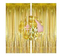 RISVOWO 2 Piezas Oro Cortinas Metálicas de Oropel, Metálica Foil Fringe, Metálica Cortina de Borlas de Fondo, Cortina Fiesta para Decoración Pared Fiestas Cumpleaños Navidad Boda (1m x 2m)