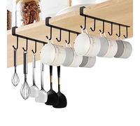RISVOWO 3 Piezas Soportes para Tazas, Tazas Ganchos Debajo del Gabinete Soporte Tazas Cocina Almacenamiento Ganchos Utensilios de Cocina Lazos Colgando Gancho Soporte de Rack sin Perforación(Negro)