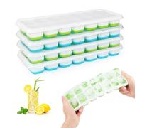 RISVOWO Cubiteras para Hielo con Tapa, 4 Piezas Moldes de Cubitos Hielo Silicona Sin BPA y Certificado LFGB, 56 Moldes Hielo, Apilables Bandeja Cubo Hielo para Whisky Cola Congelado