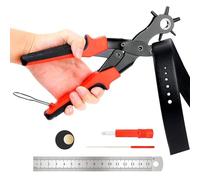 RISVOWO Sacabocados Cuero, Agujeros Cinturon Sacabocados con 6 Tamaños 2-4.5 mm, Pinza de troquelado giratorios, Herramienta de Alicate para perforar tarjetas, correas de reloj, zapatos de cuero