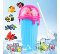 RISVOWO Slushy Maker Cup, DIY Squeeze Ice Cup 500 ml, 2 en 1 Pajita y Cuchara, Taza Mágica de Congelación Copa de Hielo para Preparar Batidos de Frutas Helados y Batidos de Leche(Azul)