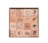 RISYPISY 16 Piezas Vintage Sellos de Goma de Madera, Universe & Galaxy Decorativos Goma Sellos, Montados en Madera Sellos para Manualidades, Revistas de Balas, Tarjetas, álbumes de Recortes