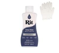 Rit Dye - Tinte líquido para tela, para manualidades, ropa y decoración, botella de 8 onzas, azul marino (guantes incluidos)