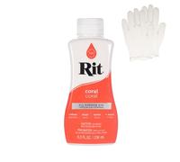 Rit Dye - Tinte líquido para tela, para manualidades, ropa y decoración, botella de 8 onzas, coral (guantes incluidos)