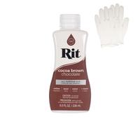 Rit Dye - Tinte líquido para tela, para manualidades, ropa y decoración, botella de 8 onzas, marrón cacao (guantes incluidos)