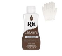 Rit Dye - Tinte líquido para tela, para manualidades, ropa y decoración, botella de 8 onzas, marrón oscuro (guantes incluidos)