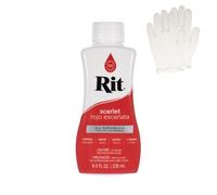 Rit Dye - Tinte líquido para tela, para manualidades, ropa y decoración, botella de 8 onzas, rojo escarlata (guantes incluidos)