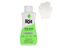 Rit Dye - Tinte líquido para tela, para manualidades, ropa y decoración, botella de 8 onzas, verde neón (guantes incluidos)