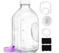 Ritayedet Botella de leche de vidrio resistente de 64 onzas con tapa de rosca fuerte y hermética, botellas de agua de 1/2 galón con líneas de escala, jarra de leche de vidrio de 2 cuartos de galón
