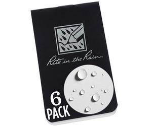 Rite in the Rain - Cuaderno de cartera impermeable sobre la lluvia, 2 x 3,4 pulgadas, cubierta negra, páginas en blanco, paquete de 6 (número OTG771L)
