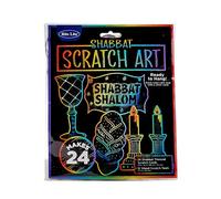 Rite Lite Kit de arte para rascar Shabbat - 24 tarjetas temáticas y 12 herramientas de madera para rascar para diversión creativa, perfecto para decorar, crear arte y celebrar el día de descanso judío