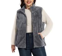 RITERA Chaleco de talla grande para mujer, 1 chaleco de forro polar mullido para otoño e invierno, con cremallera, suave, acogedor, sin mangas, casual, cálido, color gris sólido, talla XL, 14 W 16 W,
