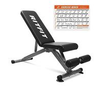 RitFit Banco de pesas ajustable y plegable para gimnasio en casa, levantamiento de pesas y entrenamiento de fuerza, póster de entrenamiento adicional con 35 ejercicios corporales en total