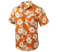 Rithern Camisa Hawaiana Hombre Manga Corta Camisa Naranja Verano Casual Button Down Flores Camisetas para Playa Festival 2XL