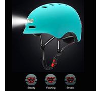RiToEasysports Casco de Ciclismo con Luz LED, Casco de Bicicleta Integrado para PC y EPS con Faro Delantero, Luz Trasera, Recargable por USB, 750 MAh, 12 Ventilaciones para Monopatín de (Blue #41)