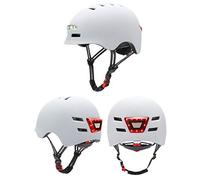 RiToEasysports Casco de Ciclismo con Luz LED, Casco de Bicicleta Integrado para PC y EPS con Faro Delantero, Luz Trasera, Recargable por USB, 750 MAh, 12 Ventilaciones para Monopatín de (White #36)