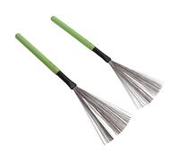 RiToEasysports Cepillos de Batería, 1 par de Cepillos de Alambre Cepillo para Baquetas Alambre de Acero de Madera de Arce para Kit de Batería de Jazz con Cómodas Manijas de Goma (GREEN)