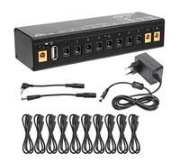 RiToEasysports Fuente de Alimentación para Pedal de Guitarra, 10 Salidas Aisladas, Protección contra Sobrecorriente con Puerto USB para Placa de Efectos de Guitarra Eléctrica y (Enchufe de la UE)