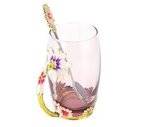 RiToEasysports Innovadora Taza de té de Flores de Vidrio Hecha a Mano con Cuchara para Regalo de Oficina en Casa Bebidas Calientes No Tóxicas sin BPA (Crisantemo Verde 350ML)