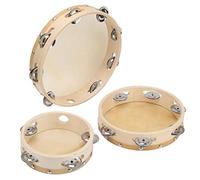 RiToEasysports Juego de Pandereta de 3 Piezas, Instrumento de Percusión Manual de Madera, Tambores Cascabeles de Piel de Vaca de Madera Maciza para Niños Adultos, Ideal para Actuaciones, Música en