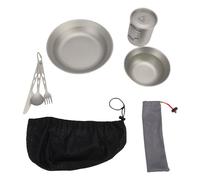 RiToEasysports Juego de Utensilios para Comedor de Camping, Material Ti, incl. Plato, Tazón, Taza y Cubiertos para Senderismo, Aventura Al Aire