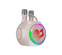 RiToEasysports Máquina de karaoke con 2 micrófonos inalámbricos, altavoz portátil con luces LED para fiestas en casa, adultos y niños, canto familiar (blanco)