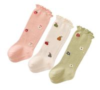 RiToEasysports Medias Altas para bebé, Calcetines hasta la Rodilla de Algodón Peinado para Recién Nacidos, 3 Pares, Calcetines Largos de Tubo de Dibujos Animados Suaves y Cálidos por Encima de la (0