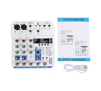 RiToEasysports Mezclador de Sonido de 4 Canales, Consola de Mezcla de Reverberación Digital ABS con Módulo USB BT MP3, Entradas XLR de 6,35 Mm y 3,5 Mm, Alimentación Fantasma de 48 V para (WHITE)
