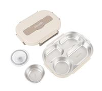 RiToEasysports Reutilizable de Acero Inoxidable con Múltiples Compartimentos para la Escuela, Contenedor de Almacenamiento de Alimentos Aislado de 1500ml (Beige)