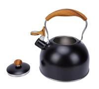 RiToEasysports Tetera de Acero Inoxidable Silbato 2.5L de Veta de Madera | Tetera de Grado Alimentario para Estufa, Asa Ergonómica de Toque Frío, Tapa Abatible, Compatible con Gas Inducción